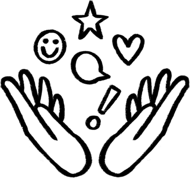 illustration of icons floating over open hands