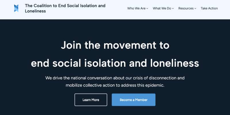 coalition to end social isolation and loneliness website screenshot