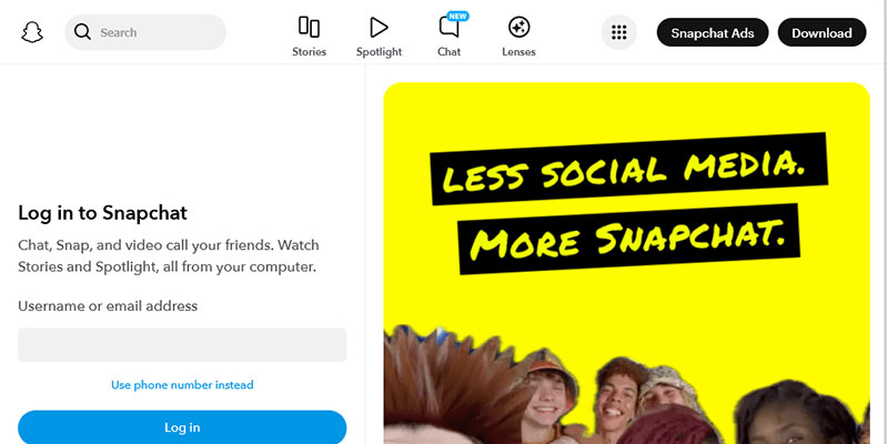 Snapchat website screen shot