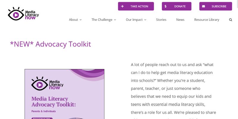 Media Literacy Now website screenshot