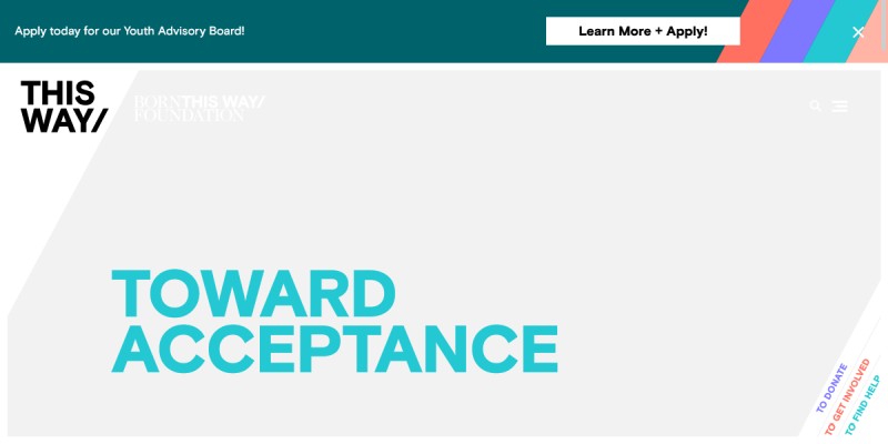 Born this Way Foundation website screenshot
